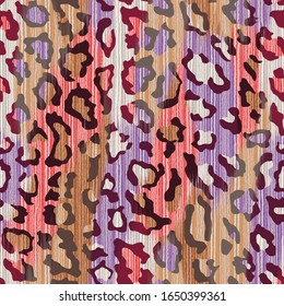 Seamless Vector. Colorful Abstract leopard animal skin with fabric textured background. All for surface designs. It can be infinitely repeated.