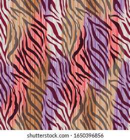 Seamless Vector. Colorful Abstract zebra animal skin with fabric textured background. All for surface designs. It can be infinitely repeated.