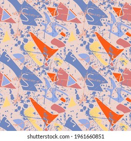 Seamless vector colorful artwork with chaotic shapes, grunge spots pattern