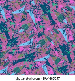 Seamless vector colorful artwork with chaotic shapes, grunge spots pattern