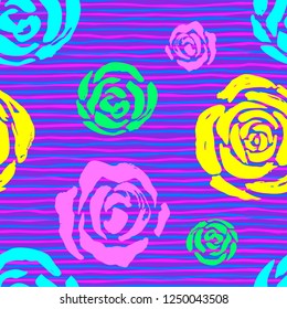 Seamless vector colorful brush stroke pattern. Trendy colors fashion fabric, cover, textile, geometric wavy lines abstract background design. Hand drawn vector illustration.