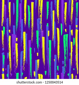 Seamless vector colorful brush stroke pattern. Trendy colors fashion fabric, cover, textile, geometric wavy lines abstract background design. Hand drawn vector illustration.