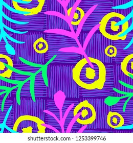 Seamless vector colorful brush stroke pattern. Trendy colors fashion fabric, cover, textile, geometric wavy lines abstract summer, spring, background design. Hand drawn vector illustration.