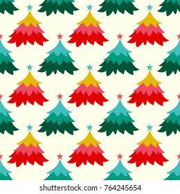 Seamless vector colorful Christmas tree pattern design.