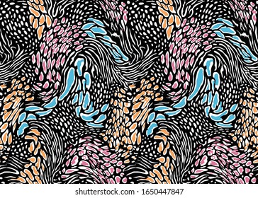 Vector sin problemas. Color colorido leopardo y piel de cebra animal fondo. Plantilla lista repetible.