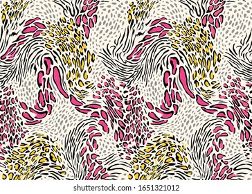 Vector sin problemas. Color colorido leopardo y piel de cebra animal fondo. Plantilla lista repetible.