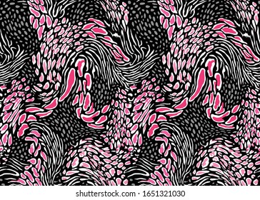 Seamless Vector. Colorful collage leopard and zebra animal skin background. Repeatable ready template.