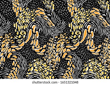 Seamless Vector. Colorful collage leopard and zebra animal skin background. Repeatable ready template.