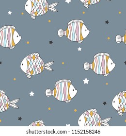 Seamless vector colorful fish pattern.
