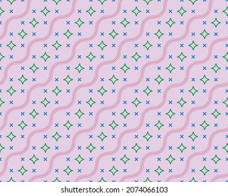 Seamless vector colorful geometric pattern on light background. Decorative vector pattern of Star, Square and Line.