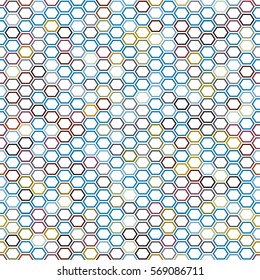 Seamless vector colorful hexagonal pattern with white fill. Endless texture for documents, textile, wrap or wallpaper.