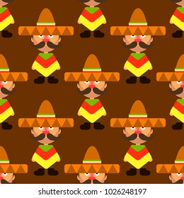 Seamless vector colorful Mexican pattern on a dark gray background, hand-drawn.