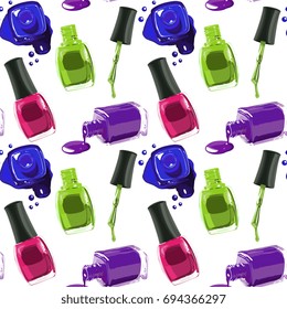 Seamless Vector Colorful Nail Polish Pattern