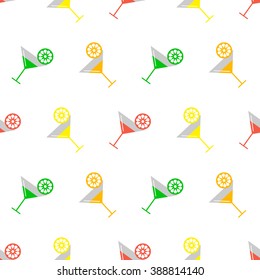 Seamless vector colorful pattern with cocktails and orange, lime and lemon slices on the white background. Series of Food and Drink Seamless Patterns.