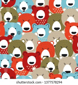 Seamless vector colorful pattern with cute bears.