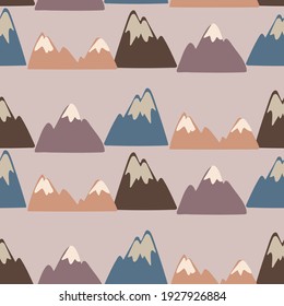 Seamless vector colorful pattern illustration of mountains in lines in pastel tones on pastel background. The design is perfect for textiles, backgrounds, advertisements, wrapping paper, stationary