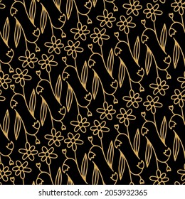 Seamless vector colorful pattern of ornamental lined white abstract flowers in pastel tones on black background. The design is perfect for decorations, stationary, sheets, wallpaper, background