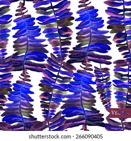 Seamless vector colorful pattern with palm and fern leaves. Modern grass background.