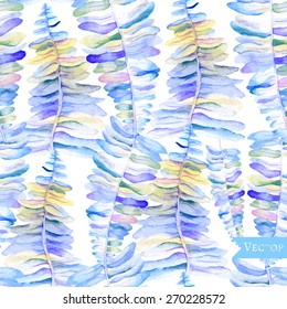 Seamless vector colorful pattern with palm and fern leaves. Modern grass background.
