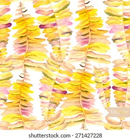 Seamless vector colorful pattern with palm and fern leaves. Modern grass background.
