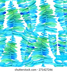 Seamless vector colorful pattern with palm and fern leaves. Modern grass background.