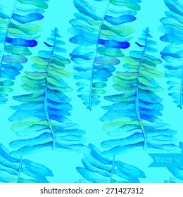 Seamless vector colorful pattern with palm and fern leaves. Modern grass background.