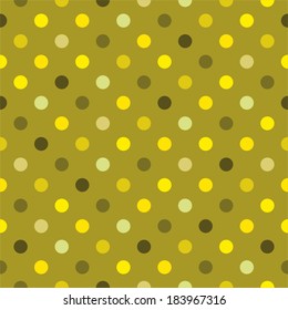 Seamless vector colorful polka dots green pattern or texture with green, yellow and dark background for kids background, desktop wallpaper and website design