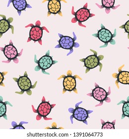 Seamless vector colorful turtles pattern.