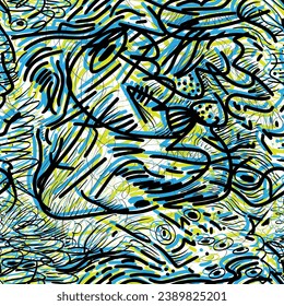 Seamless vector colorful urban pattern with wave lines