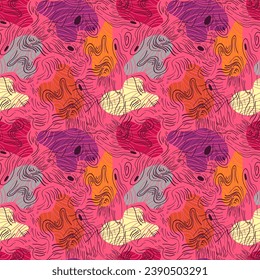 Seamless vector colorful urban pattern with wave lines