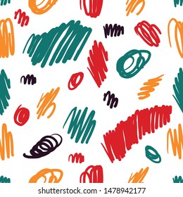 Seamless vector colorfull pattern hand drawn scrawl sketch. Freehand vector scribble line drawing. Color seamless texture vector abstract scribbles, chaos doodles. Vector seamless pattern scribble.