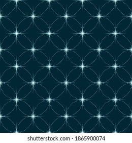 Seamless vector colorfull pattern of leaves and rhombuses. Blue dots and shining stars. Stock illustration for web and print, background, wallpaper, textile, scrapbooking and wrapping paper