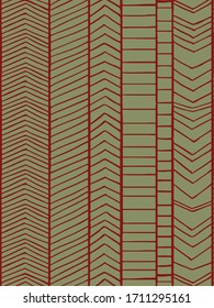 Seamless vector colorfulred and green herringbone pattern. Hand drawn line doodle