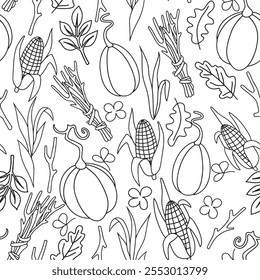 Seamless vector coloring book on the theme of Thanksgiving Day