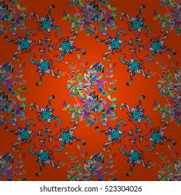 Seamless vector colourful pattern with beautiful flowers on the red background