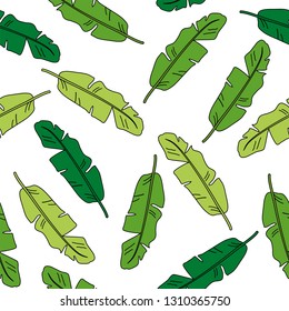 Seamless vector composition of tropical palm leaves on a background.Vector drawn tropical seamless pattern on  background with banana leaves in a sketch style.