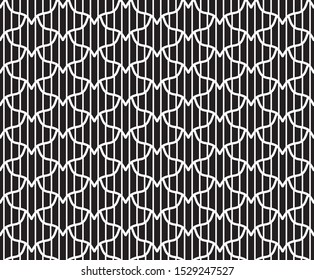 Seamless vector contemporary geometric abstract contrast pattern of contour in shape of overlapping (imbricate) scales with pointed bottom