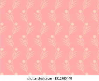 Seamless vector coral pink floral pattern with flowers, pastel palette