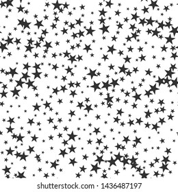 Seamless vector cosmic pattern with chaotical star shape elements. Five angled stars background. Flat night sky wallpaper. For design, fabric, textile, cover.
