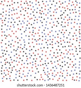 Seamless vector cosmic pattern with chaotical multicolor star shape elements. Five angled stars background. Flat night sky wallpaper. For design, fabric, textile, cover.