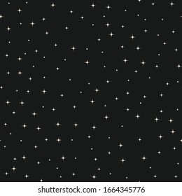 Seamless vector cosmic pattern with chaotical star shape elements. black starry background. Black night sky wallpaper. For design, fabric, textile, cover.