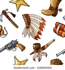 Seamless vector cowboys and indians pattern can be used for graphic design, boy kid textile, linen or web design. Isolated on white.