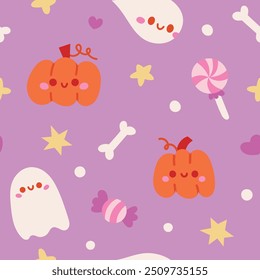 Seamless vector cozy pattern with vector halloween and magical elements. Cute season illustration design.