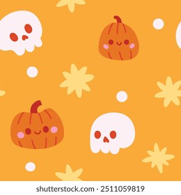 Seamless vector cozy pattern with vector halloween and magical elements. Cute background design.