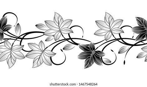 Seamless vector creative monochrome leaves border