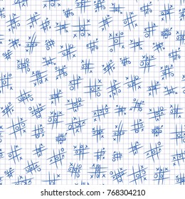 Seamless vector cross zero paper game pattern. For fabric, textile, advertising banner,  wrapping