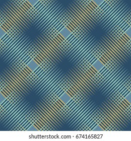 Seamless vector crosshatch pattern. modern geo, geometric background in blue and beige, seamless fabric print