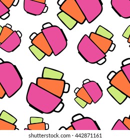 Seamless vector cups pattern on white background. Cartoon style.