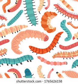 Seamless vector cute caterpillars pattern for kids. Cute children design template. Bright icons for textile, wrapping paper, greeting cards or posters for kindergarten