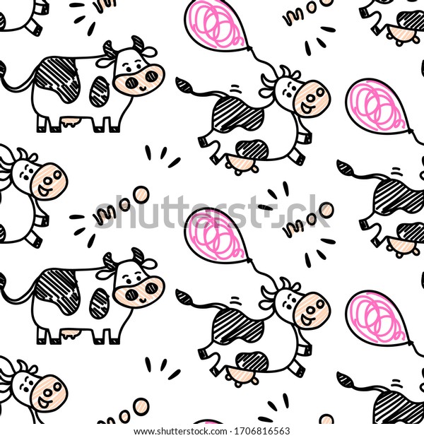 Seamless Vector Cute Friesian Cow Pattern Stock Vector (Royalty Free ...